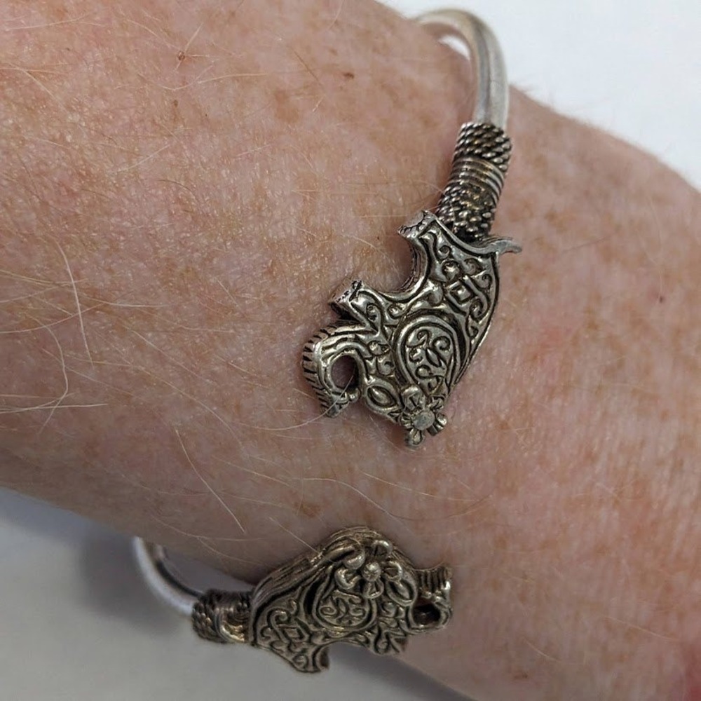 QVC Sterling Silver .925 Elephant Bypass Cuff Bracelet Antiqued Ornate Filigree